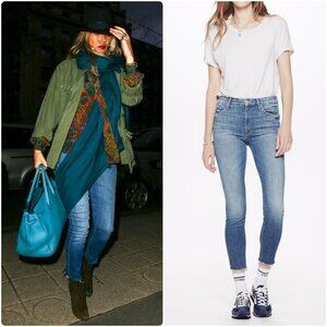 NWT Mother High Waisted Looker Ankle Fray Jeans Jumping Off Swings 24, 25 $228